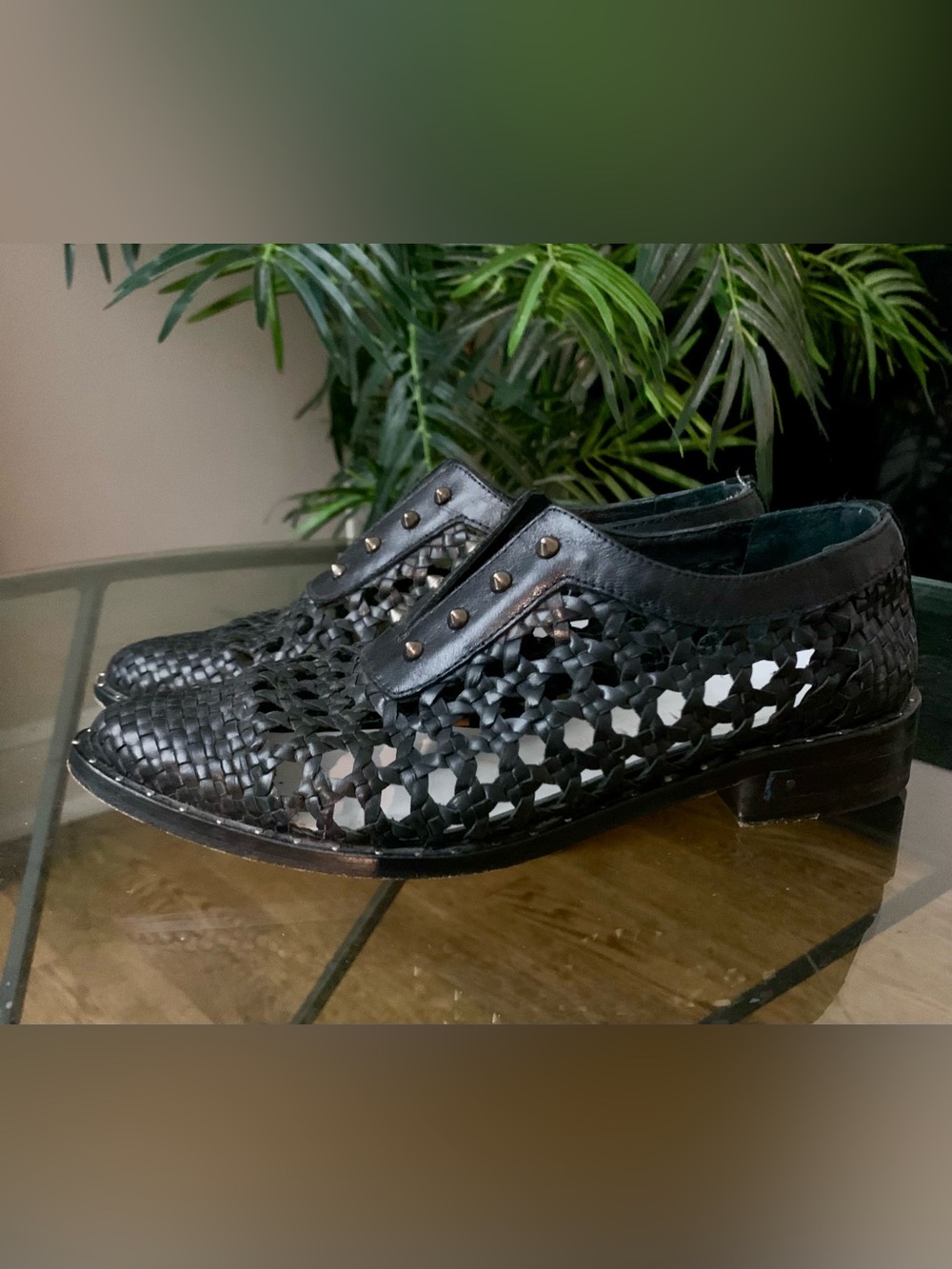 Freda Salvador Woven Leather Slip-On Women’s Shoes in Black